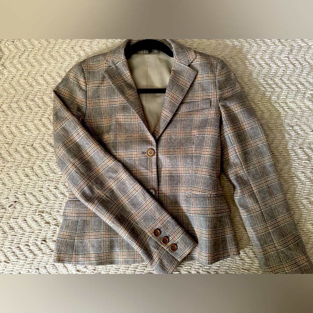Theory plaid wool Blazer with Button Details